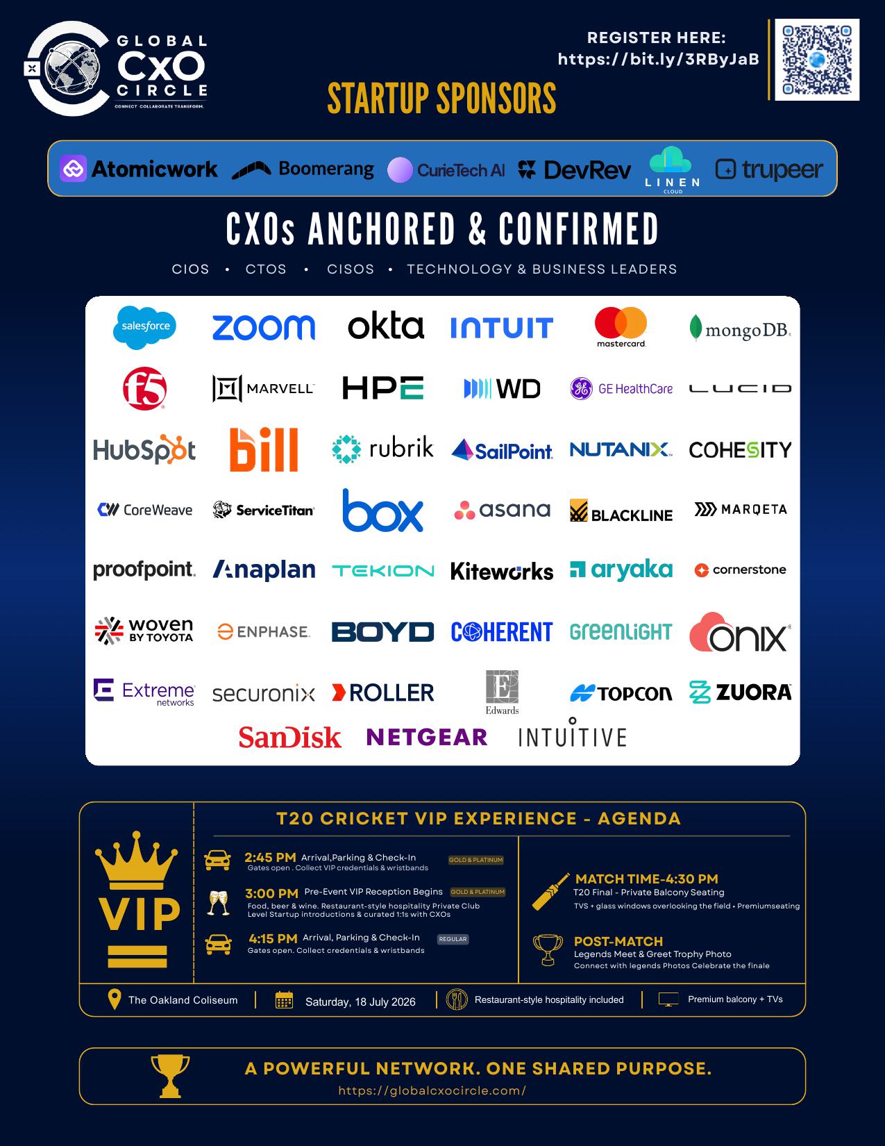 Major League Cricket VIP Experience — agenda and confirmed CXOs & startup sponsors
